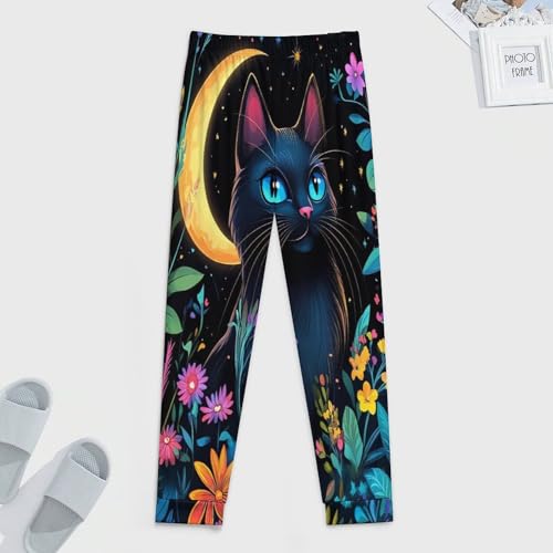 Black Cat With Flowers Men's Pajamas Pants Lightweight Sleep Lounge Pant Pjs Bottoms Casual Sleepwear4