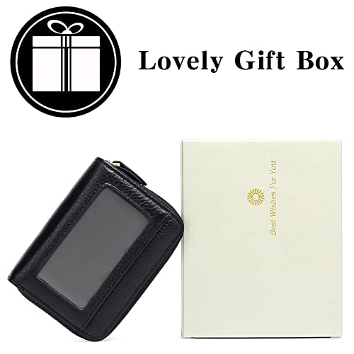 Women Wallet RFID Blocking Leather Small Bifold Zipper Pocket Wallet Compact Card Case Purse with ID Window4