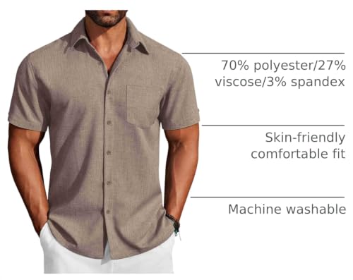 Image of COOFANDY Men's Button Down Shirts Short Sleeve Casual Shirts Summer Beach Linen Shirts with Pocket