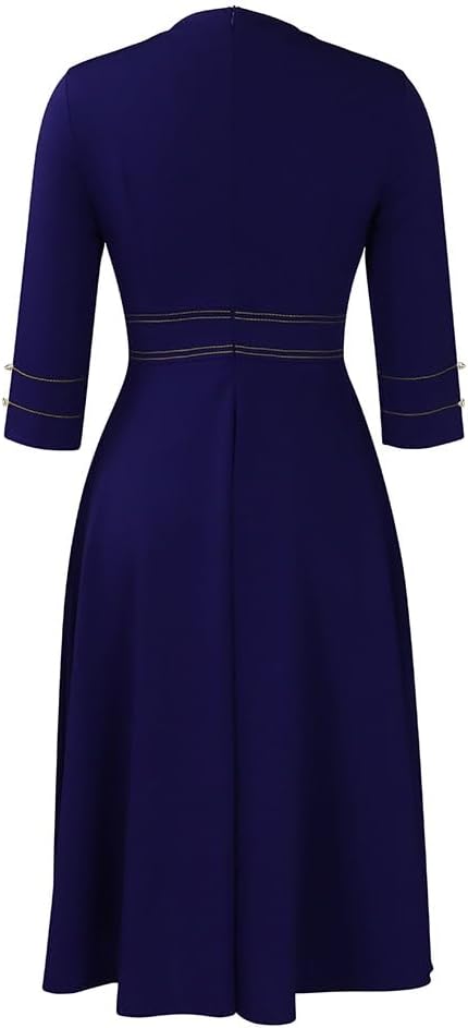 Elainone Women 3/4 Sleeve A-line Wedding Guest Dress Church Semi Formal Casual Midi Dresses for Cocktail Prom Tea Party - Image 4