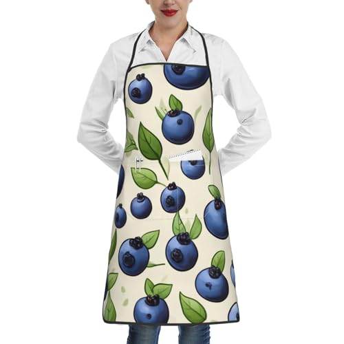 FSCEV Blueberry Pattern03 Tablier de cuisine universel pour homme et femme avec poche pour adulte, blanc, taille unique