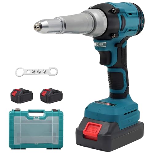 Iriisy Remachadora Batería 21V, Remachadora Eléctrica Automática Brushless 20.000N con 2 Baterías 1300mAh para Remaches 2,4-5,0mm, para Reparación de Automóviles y Bricolaje
