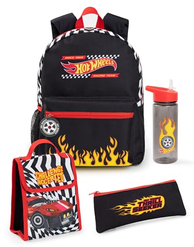 Hot Wheels Conjunto de mochila para meninos, 4 peças, preta
