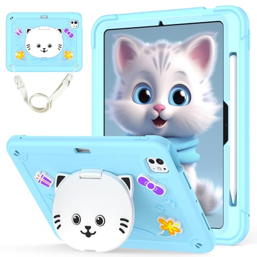 Coque iPad Pro 11 M4 antichoc avec béquille chat et sangle de transport