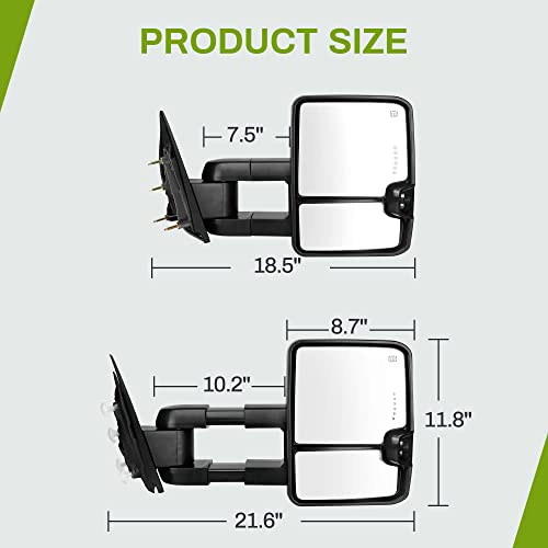 AUTOSAVER88 Towing Mirrors Compatible with 2014-2018 Chevy Silverado GMC Sierra 1500, 2015-2018 Silverado/Sierra 2500HD 3500HD Pickup, Tow Mirrors with Power Heated Turn Signal Light LH+RH Side Pair by AUTOSAVER88 - Image 8