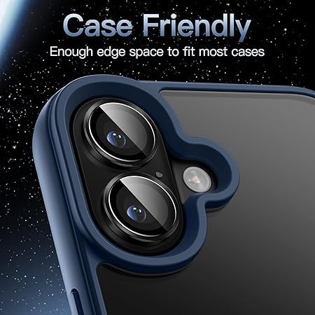 Image of for iphone 16 /16 Plus camera lens protector Tempered Glass Aluminum Alloy Ring with Camera Cover (Black)