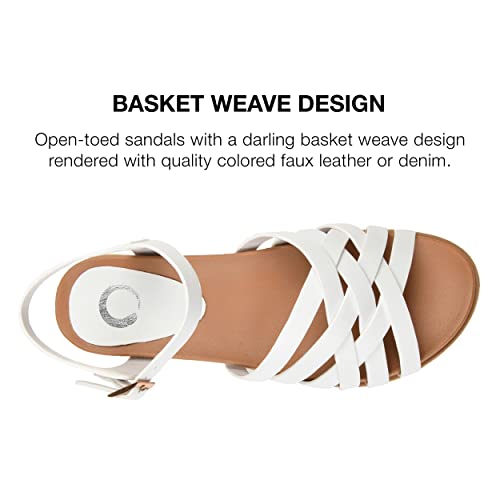 Journee Collection Womens Kimmie Sandal With Vegan Leather Basket Weave Detail And Buckle Closure, White, 8 #TOP2