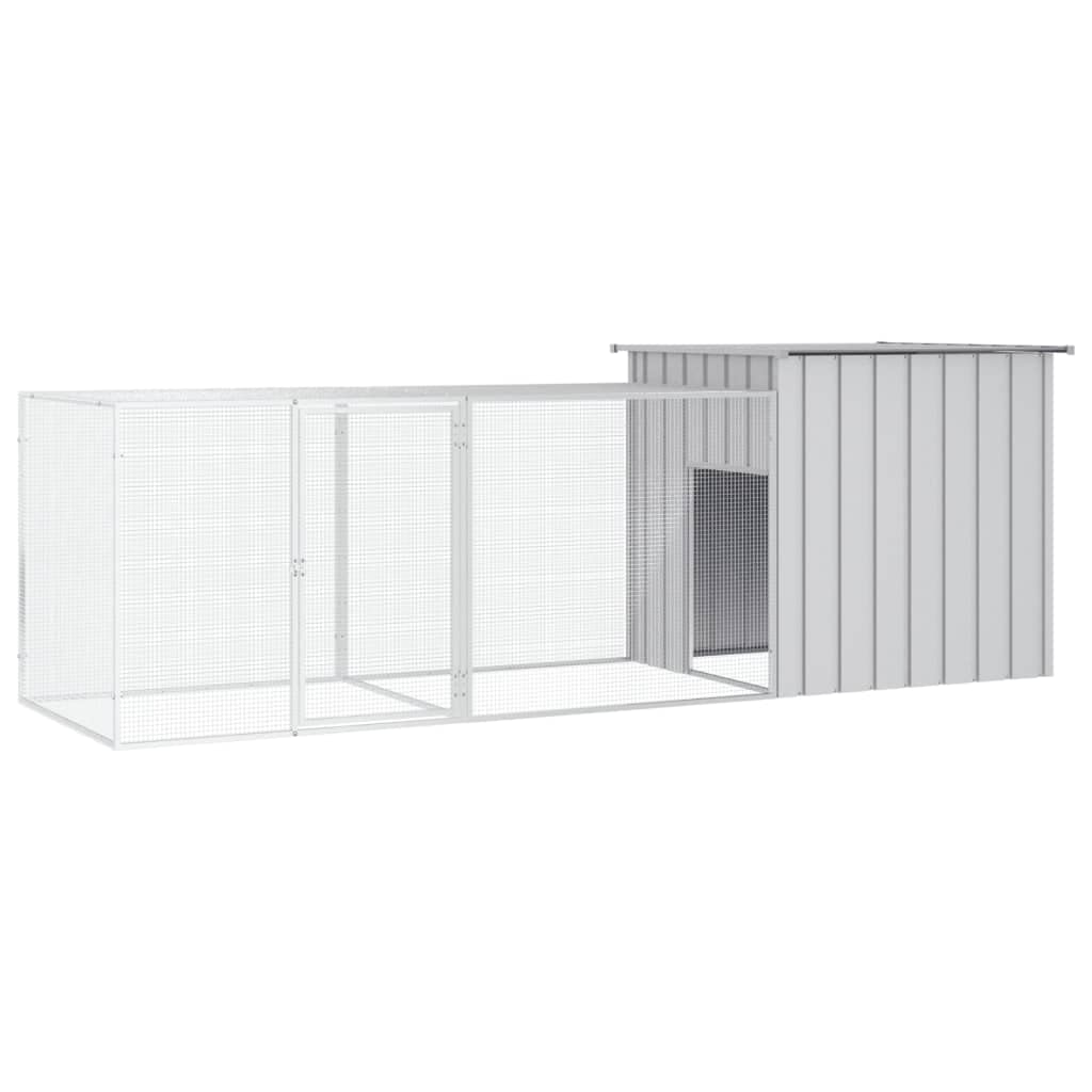 Hühnerkäfig Grau aus verzinktem Stahl 300x91x100 cm mit Erweiterungskäfig sicherer Kleintierkäfig für Hühner, Enten, Kaninchen, Nagerheim, Outdoor Auslauf, Stall und Freilauf