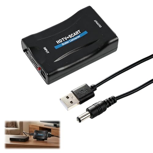 Aelxveba Adaptador SCART a HDMI, SCART-HDMI Convertidor 1080p/720p, Adaptador Scart a HDMI con Cable USB, Conversor a hdmi 720p/1080p para Monitor, Adaptadors ScartHdmi para Televisores y Monitores