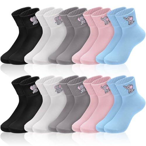 Image of Eurzom 10 Pairs Socks Womens Crew Elastic Ankle Length Cotton Socks Aesthetic Cute Lightweight Low Cut Gifts for Women