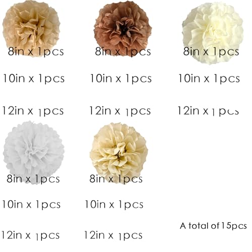 Image of We Moment Brown Tissue Paper Flowers Decorations for Boho Rustic Neutral Birthday Bridal Shower Wedding Baby Shower Party Decor Ceiling Wall Hanging Tissue Pom Poms 12pcs 5 Colors