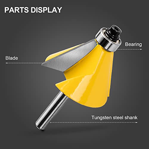 Image of Exqutoo 3-Piece 1 /4 inch ShankChamfer Cutter Set, Cutting Angles: 15 22.5 | 30 Degrees, 1 inch Cutting Length Includes 3 Pack.
