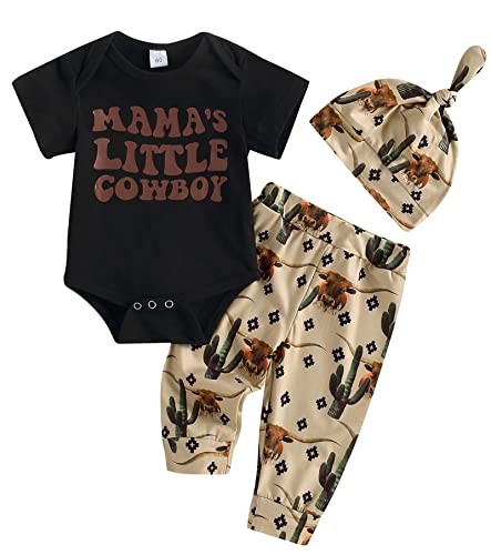 Image of Lily.Pie Newborn Baby Boys Funny Bodysuits with Leggings Caps 3pcs Outfit Clothes (3-6 Months, Z-bodysuit black)