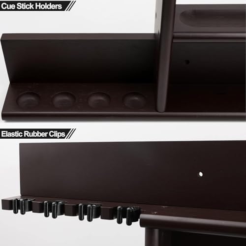Pool Cue Rack, Bamboo Wall Mount Pool Sticks Holder, Holds 8 Cues and Full Set of Balls, Pool Table Accessories Organizer for Billiard Room or Club - Dark Brown - Image 4