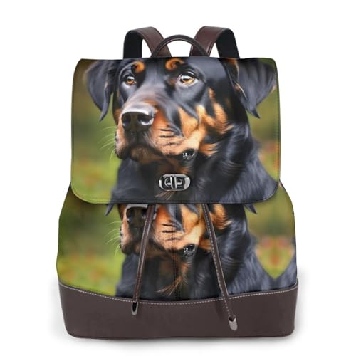 Sac à dos en cuir femme imprimé Rottweiler grand format de voyage noir pour le travail quotidien