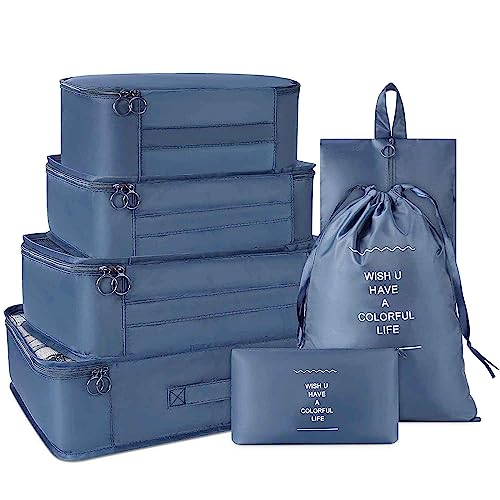 Image of Nightstar 7 Pcs Foldable Luggage and Laundry Bag Pouch Waterproof Travel Toiletry Organizer Garment Storage Bag Portable Packing Cubes (1 Pc) (Navy Blue)