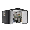 Softkiss 10x8 FT Outdoor Storage Shed, Metal Garden Shed - Tool Storage Sheds with Lockable Doors & 1 Clear Window, Waterproof Outside Storage Building for Backyard, Patio (Black; Floor Not Included)