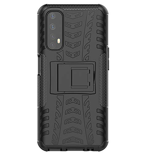 Image of SPAZY CASE Military Grade Hard Hybrid Armor Design Detachable and Flip Stand-up Feature Dual Layer Protective Shell Back Case Cover for Realme 7 / Narzo 20 Pro /Realme Narzo 30 -Black