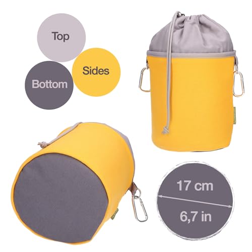 trendfinding Wäscheklammerbeutel aus Canvas Stoff mit 2 Karabinerhaken für 200 Wäscheklammern, extra groß und stabil, Gelb-Orange Grau