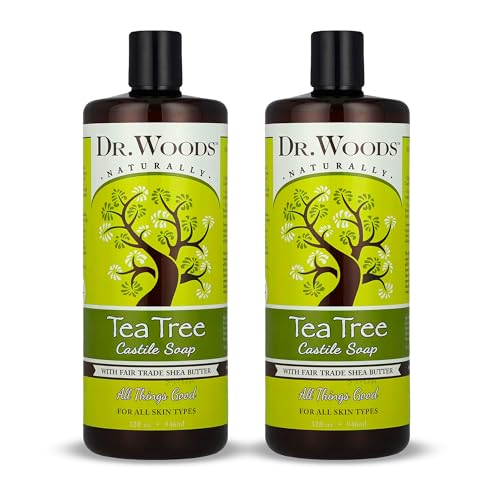 Dr. Woods Tea Tree Liquid Castile Soap - Castile Soap with Pure Tea Tree Oil, Body Wash for Men and Women, Organic Shea Butter, Natural Cleaner for Face, Hands, and Body - 32 Fl Oz, Pack of 2