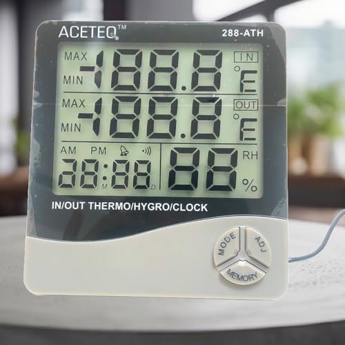 Image of LABART 288-ATH Plastic Digital Indoor Outdoor Hygro Thermometer with Clock