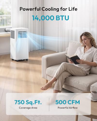 Image of EUHOMY 14,000 BTU Portable Air Conditioners,Smart AC Unit with Heat, APP | 750 Sq. Ft., 500 CFM, 5 Modes (Cool, Heat, Dry, Fan, Sleep), 20-50 in. Window Kit, 3 Speeds, 52dB, 24H Timer, Bedroom, Home