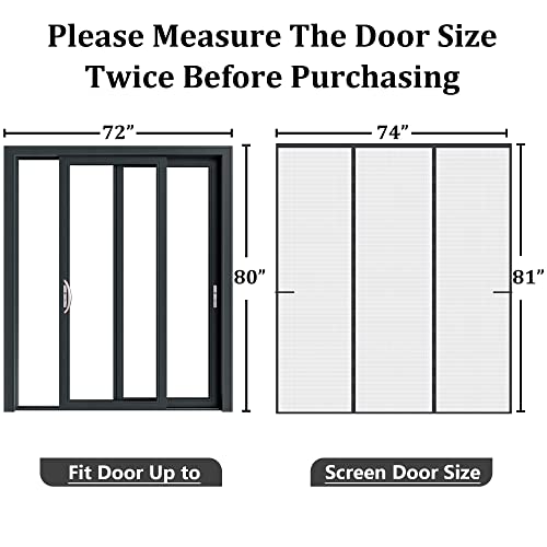 Upgraded Reinforced Magnetic Screen Door Fits Door 72X80,Double Door Screen Curtain For Sliding Door,Heavy Duty Durable Fiberglass Mesh Retractable French Door Screen Magnetic Closure,Black #TOP1