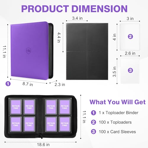 Image of Top Loader Binder 4 Pocket, Holds 160 Toploaders, 100 Toploaders INCLUDED | Toploader Binder for 3 inch x 4 inch Rigid Toploaders, Trading Card Binder for TCG, MTG, Sport Cards, PU Leather Cover, Side Loading