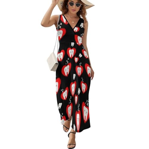 Women Ladies V-Neck Sleeveless Beach Swing Dress, Summer Casual Adjustable