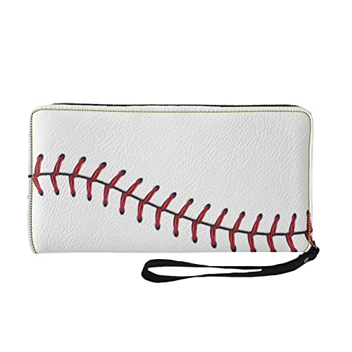 Bulopur White Baseball Print Women Girl Clutch Zip Credit Card Holder Wallet with Wristlet Long Pu Leather Purse3