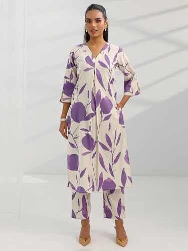 Image of Libas Womens Printed Cotton Straight Kurta With Trousers | daily wear suit