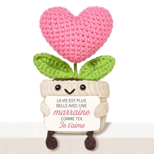 Giftasy Cadeau Marraine - Décoration en Forme de Cœur Tricotée Rose, Idee Cadeau Anniversaire Marraine, Cadeaux Femme Noel Original