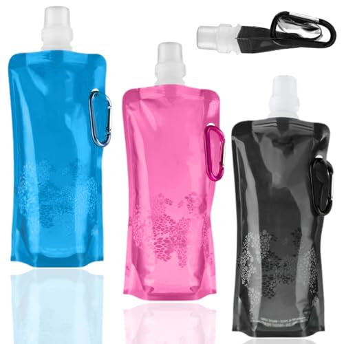3 Pcs 500ml Sistema De Botellas De Agua Plegable,Plegable Flexible Botella De Agua Reutilizable,Collapsible Water Bottle para Fitness Correr Ciclismo al Aire Libre