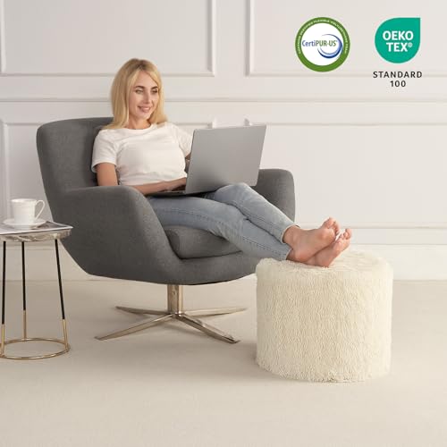 image for Hansleep Round Pouf Ottoman Foot Rest, 17 x 14 Small Faux Fur Stuffed 