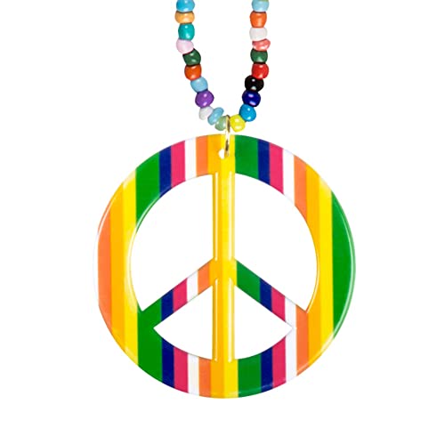 Boland 64503 - Collier Hippie, 1 pièce, taille unique, chaîne de perles multicolores, signe de la paix comme pendentif, paix, Flower Power, Happiness,...