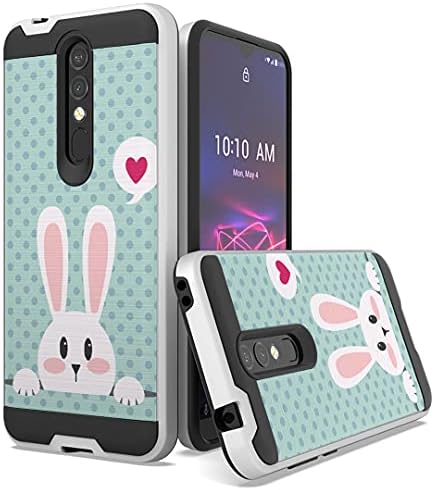 Ohiya Case Compatible for Coolpad Legacy Brisa [Cute Design Women Men Hybrid Slim Shockproof Heavy Duty Protective Phone Case Silver Black Cover] for All Phone Carriers (Rabbit Heart)