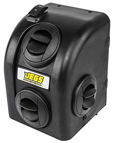 JEGS Auxiliary Heater Assembly | 200 CFM Airflow | 13,200 BTU Of Heat | Rocker Switch | 2-Speed Fan | 12-Volt | Compact Design | 4 Round Louvers | 9.875 “ H x 7.375 “ W x 7.25 “ D