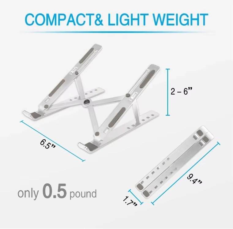 Image of Adjustable Laptop Stand with Aluminum Build & Anti-Slip Silicone Rubber Pads | Portable Foldable Ergonomic Riser for Laptop & Other Devices | Ideal for Home or Office Desk Setup
