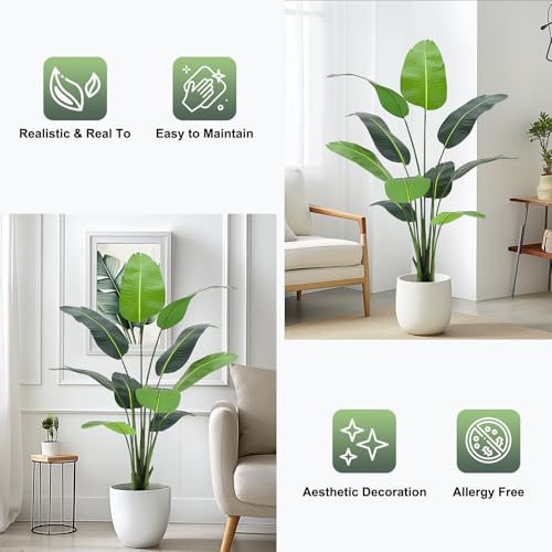 GAOMON Bird of Paradise Artificial Plant,5FT Faux Tropical Palm Potted Tree Fake Artificial Bird of Paradise Plant for Indoor House Home Office Housewarming