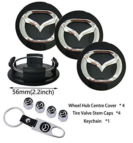 9PCS Wheel Center Caps Compatible with Mazda, 56mm Rim Wheel Center Hub Caps Covers Compatible with Mazda 3 5 6 Atenza Axela CX4 CX5 CX6 CX-7 CX-9 RX-8 Etc(Black)