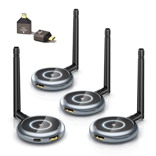Image of AIMIBO Wireless HDMI Transmitter and 3 Receivers, 656FT(200M) Plug & Play HDMI Wireless Multiple TVs Extender with App Mirror, 5.8G, 4K Decode & 1080P@60Hz for Laptop, Camera, TV Box to Monitors