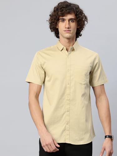 Image of Majestic Man Slim Fit Pure Cotton Half Sleeve Solid Casual Shirt