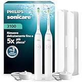 Spazzolino elettrico sonico Philips Sonicare Serie 3000 - Sensore di pressione, 3 intensità, EasyStart, SmarTimer, autonomia 14 giorni, custodia, bianco, confezione da 2, HX4072/41, [Nuovo]