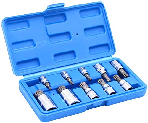 GOSWIFT 10Piece Triple Square Spline Bit Socket Set 1/2" 3/8" 1/4" Drive Metric 4mm-18mm for Working With Most European Vehicles
