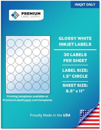 Premium Label Supply Glossy White Sticker Round Labels – 1.5" Circle – (30 per Sheet) (Glossy White for Inkjet Only, 300 Labels) image 4