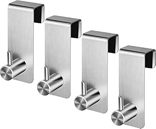 GOOHOME 4 Pack Over Door Hooks 20mm Stainless Steel Clothes Hooks No Drilling Over Cabinet Door Hooks for Coat Robe Hat Towel Bedrooms Bathroom (Silver)