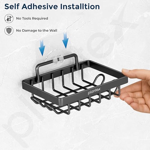Image of Plantex GI Steel Soap Dish for Bathroom /Self Adhesive Soap Holder for Kitchen /Soap Stand /Case /Bathroom Accessories - Pack of 2 (Black)