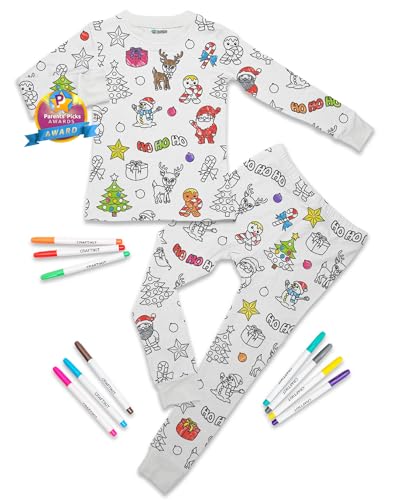 Craftikit Kids Coloring Pajamas with Markers - 2-Piece Unisex PJs Set