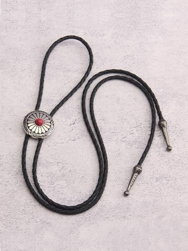 Image of Jeilwiy Bolo Tie for Men Western Cowboy Tie Necklace Gold Bolo Tie Leather Necktie Halloween Tie Accessories for Women