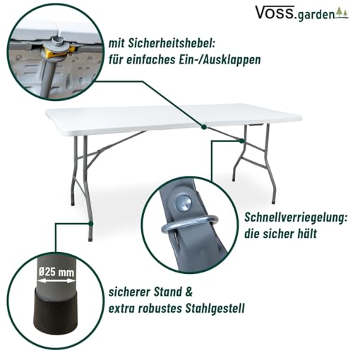VOSS.garden Klapptisch 180x74x74cm Tragbar Weiß HDPE Kunststoff mit Stahlgestell Robust